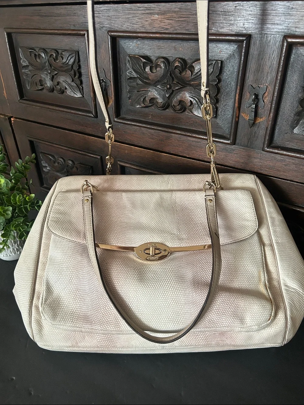 Coach Cream Shoulder Bag with Gold Tone Hardware